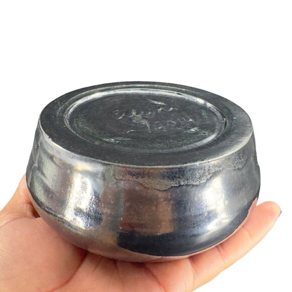 2014 Hand Made Studio Pottery Stoneware Black Shiny Glaze Ceramic Bowl Planter - Picture 5 of 16